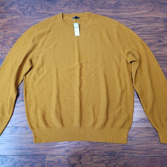 J. CREW Dark Yellow Woven Textured Crewneck Pullover Sweater sz L NWT Autumn - Picture 1 of 4
